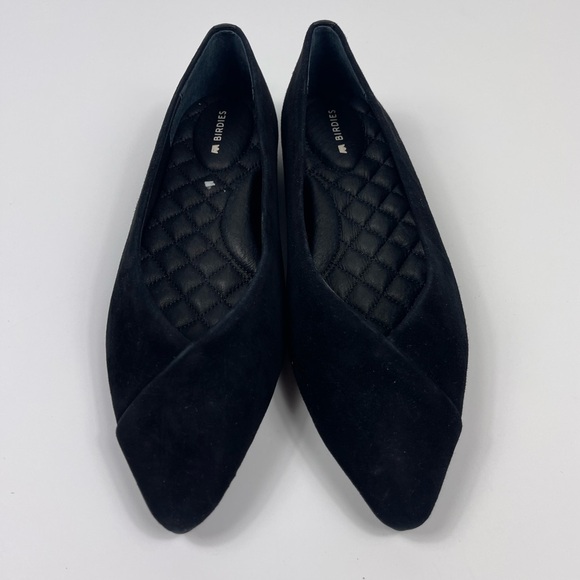 BIRDIES The Goldfinch Black Pointed Flats Shoe Suede Womens 6 Slip On Non Slip - Picture 1 of 8